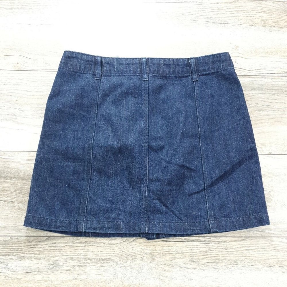 Forever 21 Womens Denim Mini Skirt US 28 Full Front Button Blue Dress Party - Picture 6 of 9